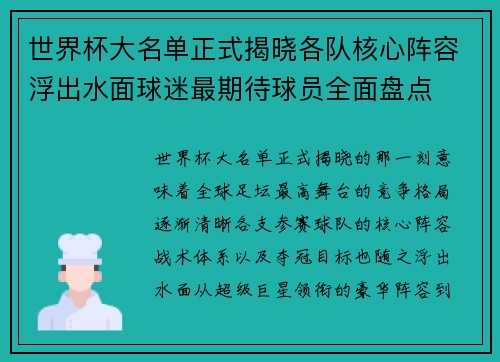 世界杯大名单正式揭晓各队核心阵容浮出水面球迷最期待球员全面盘点